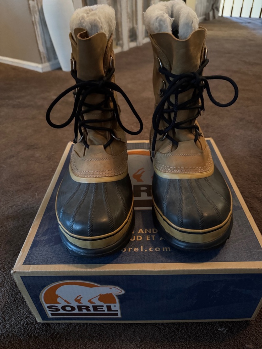 Sorel Brown and Black Waterproof Lace-Up Winter Boots with White Fur